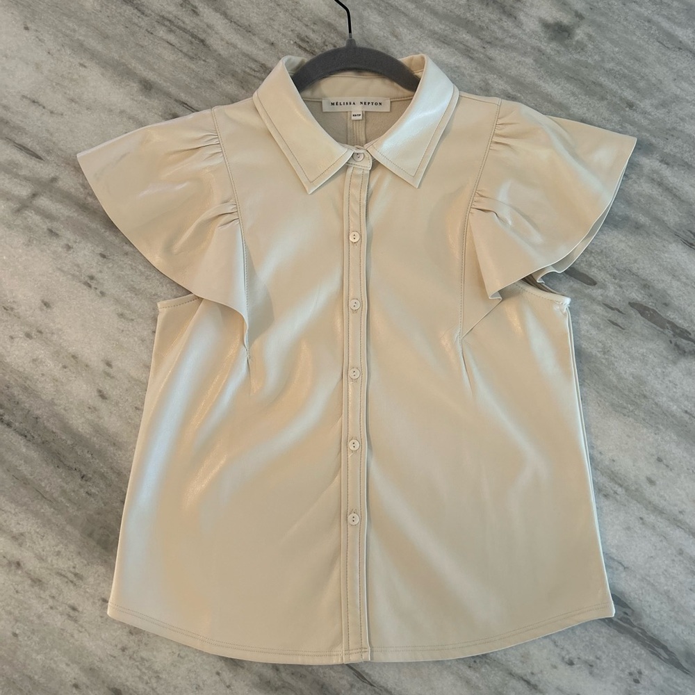 NWOT MELISSA NEPTON Nessah top in cream faux leather XS